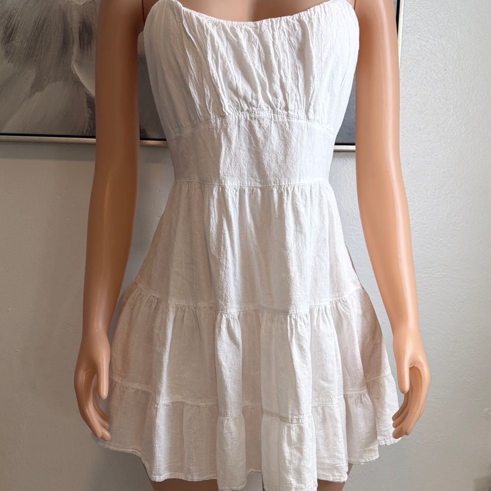 White Tiered Mini Dress with Spaghetti Straps